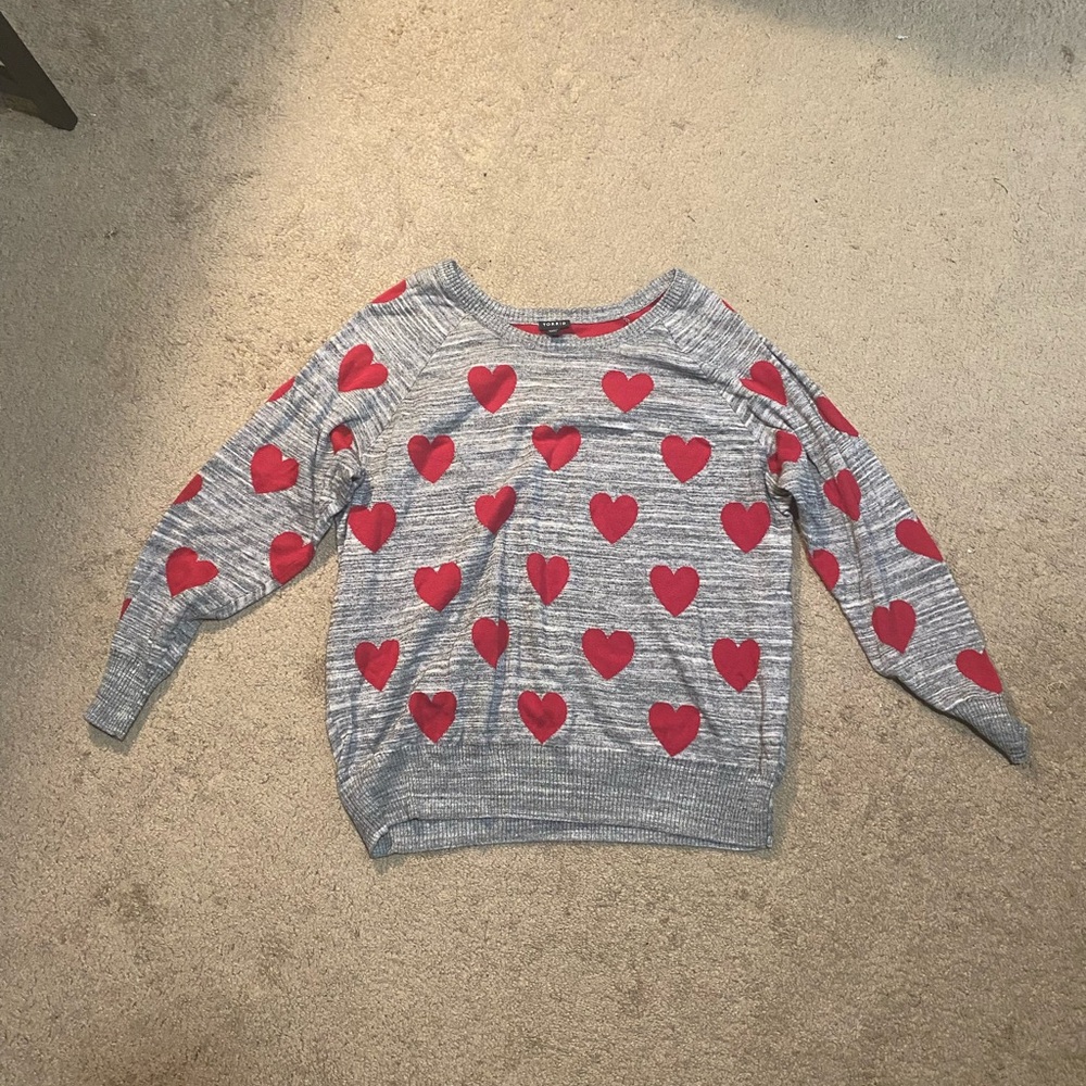 Gray Sweater with Red Hearts